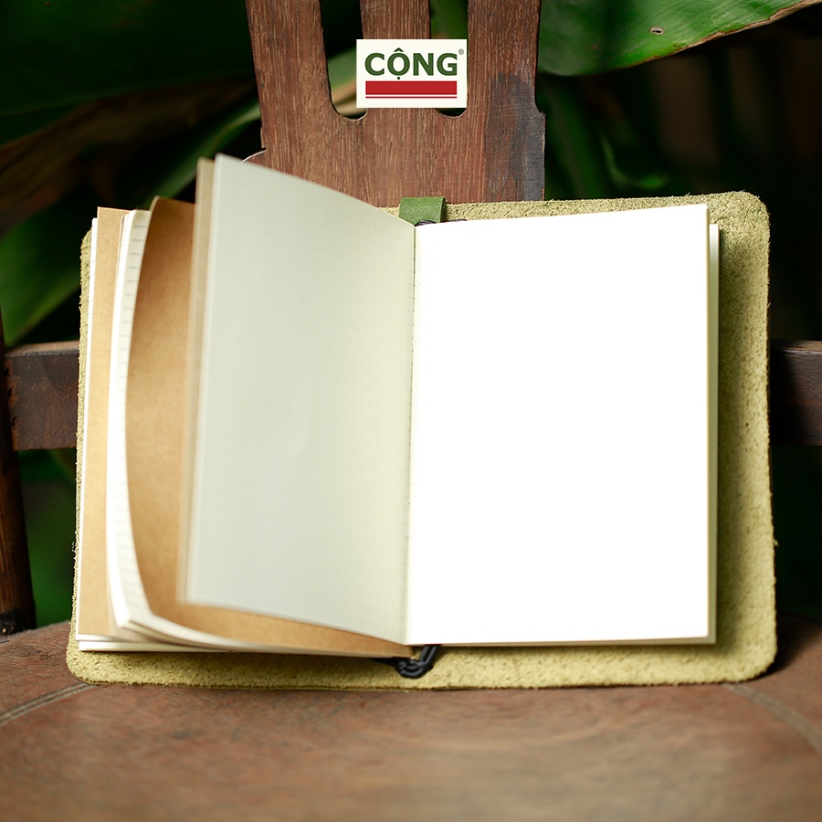 Sổ tay ghi chép bìa da thật sổ hành quân Cộng Cà Phê ba lõi khổ giấy 15,5x10cm A6