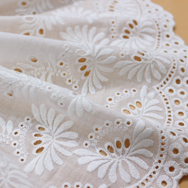 1y Vải Ren Cotton Rộng 20cm Màu Trắng Dùng May Vá DIY