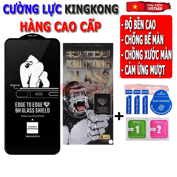Kính cường lực full màn hình iphone KingKong hàng chất lượng cao đủ dòng 6/ 6s/ 7/ 8 plus/ x/ xsmax/ 11/ 12/ 13 promax