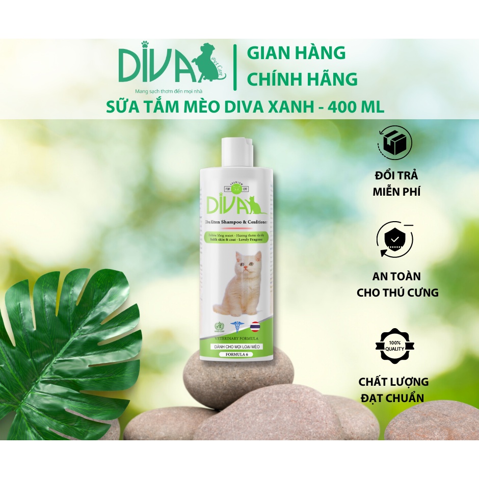 Sữa tắm DIVA xanh chăm sóc lông cho mèo 260ml và 400ml