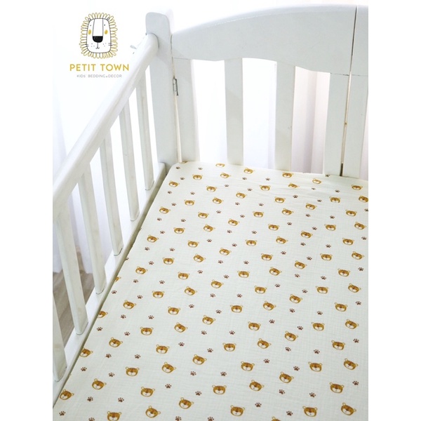 Ga cũi cho bé, ga trải nệm, vải xô muslin, hoạ tiết hổ nhí, 100% cotton