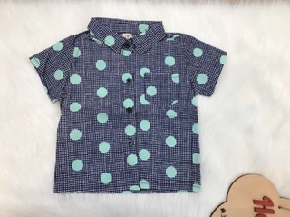 (13-22kg) Áo sơ mi cộc tay chấm bi bé trai (có ảnh thật)