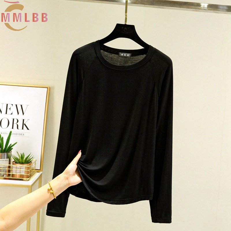 Áo Thun cotton modal Mỏng Tay Dài Cổ Tròn Dáng Rộng Thời Trang Xuân Thu Cho Nữ