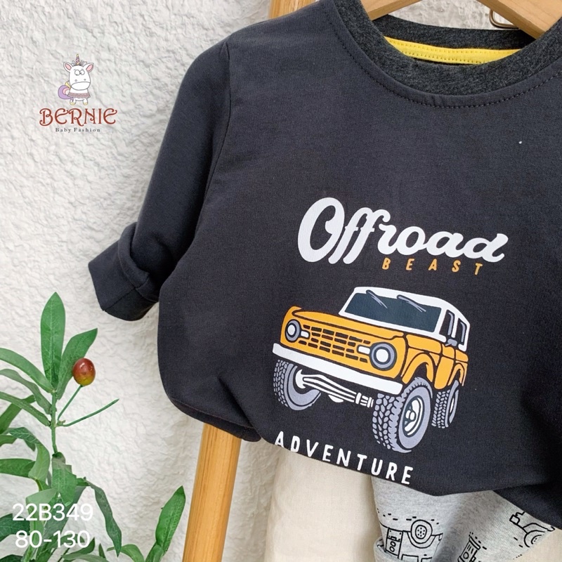 Bộ da cá dài tay Bernie hoạ tiết mickey và ô tô cho bé trai mặc thu đông