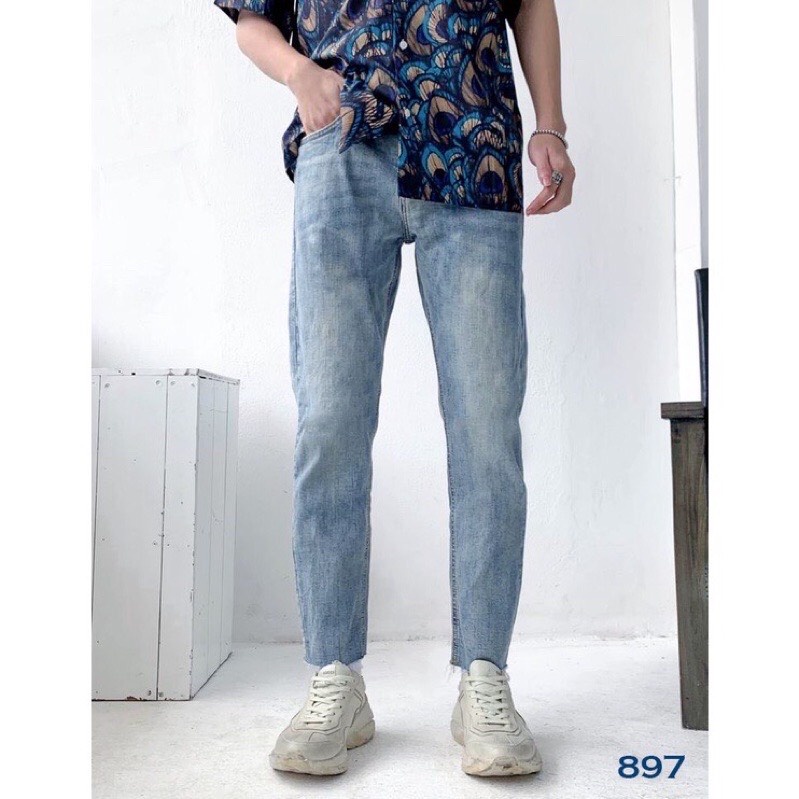 Quần Jean Nam Skinny Màu Xanh Chất Liệu Demin Cao Cấp Co Giãn Nhẹ ,From Dáng Chuẩn Hàn Quốc hottrend giới trẻ 2021