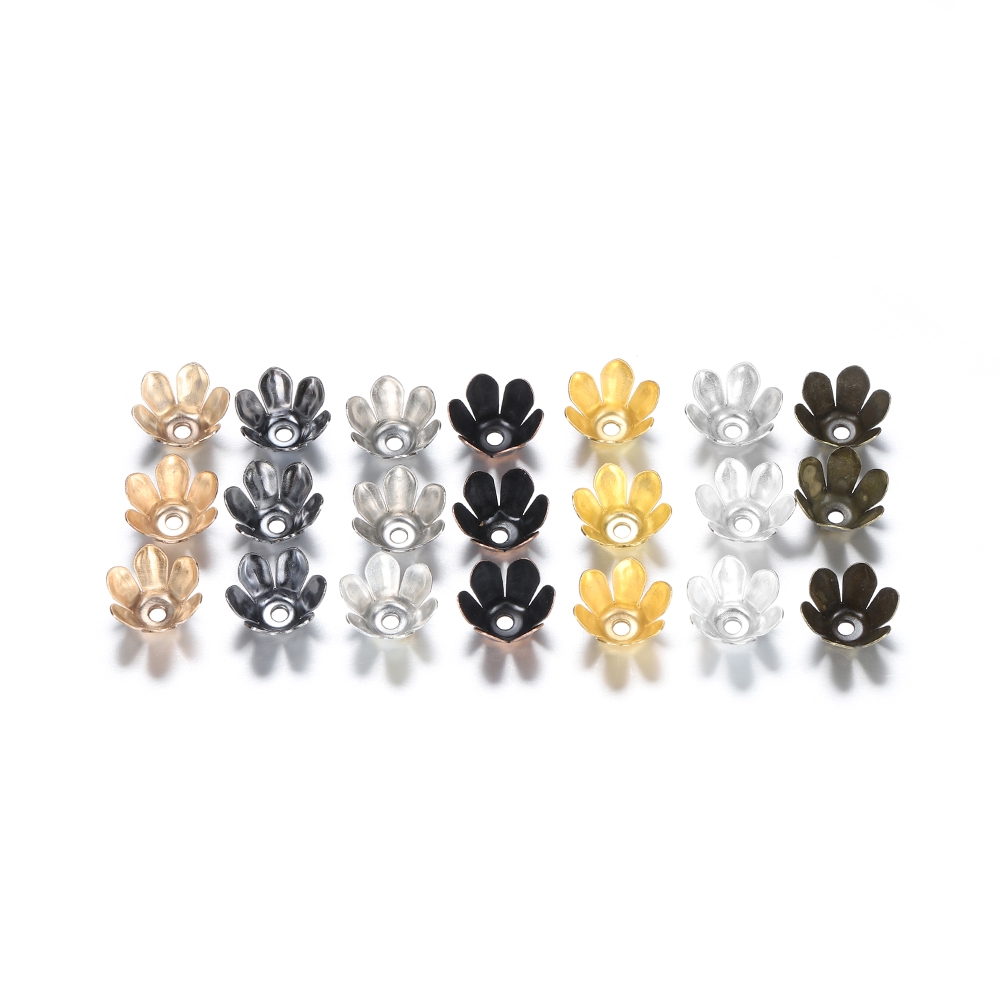 50 Hạt xỏ ST.KUNKKA màu bạc vàng đồng hình cánh hoa sáu cánh kiểu mũ chụp làm đồ trang sức tự làm DIY