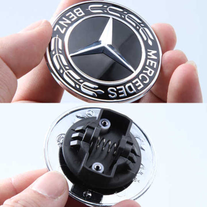 1 chiếc logo biểu tượng nắp capo gắn đầu xe ô tô Mercedes, đường kính 57mm, chất liệu nhựa ABS và hợp kim nhôm