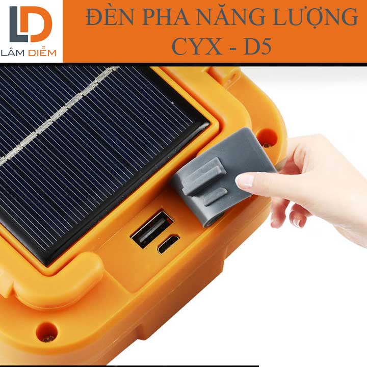 Đèn led pha tích điện sạc usb năng lượng mặt trời 4 chế độ sáng D5