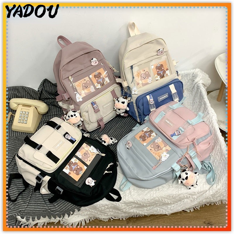 Balo YADOU màu tương phản sức chứa lớn thời trang dễ thương cho bé gái học sinh