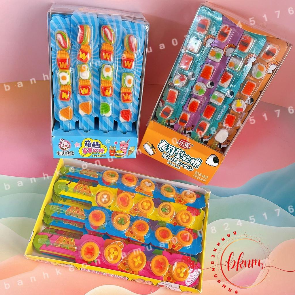 Sỉ- Lốc 20 xiên kẹo dẻo hình fastfood/ thức ăn nhanh mix đủ mẫu Hongkong xiên 20gam