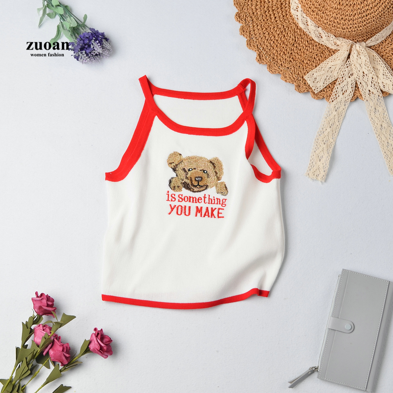 Áo dệt kim SUXIkhông tay hoạ tiết thêu phong cách hàn quốc