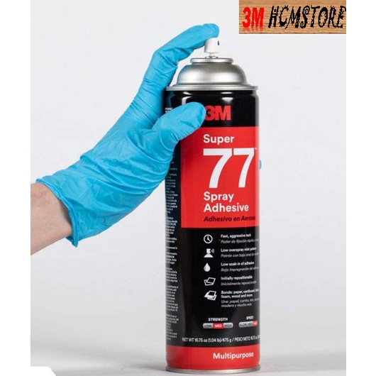 3M SUPER 77 KEO XỊT ĐA NĂNG - chai 375g chuyên dùng cho may mặc, dán vải, dán con giống siêu nhanh dễ sử dụng