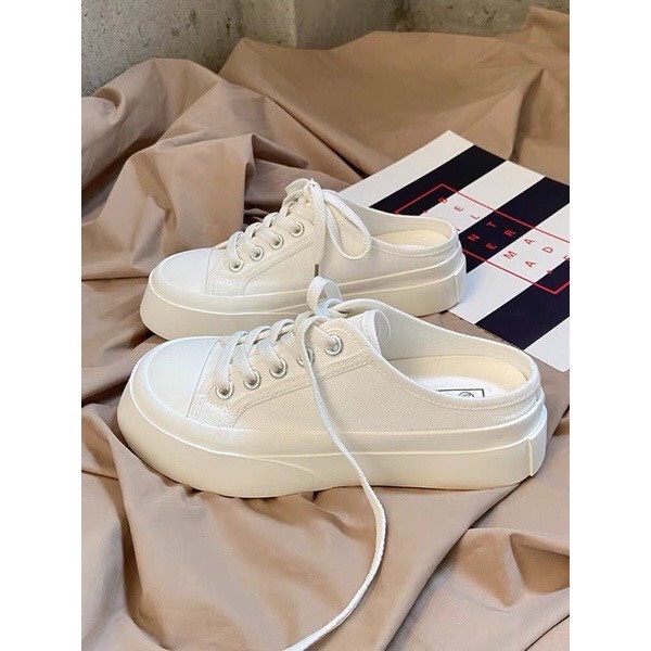 Giày sục thể thao nữ độn đế mũi viền Cao Cấp - giày đạp gót nữ tăng chiều cao Basic 3 màu siêu hot