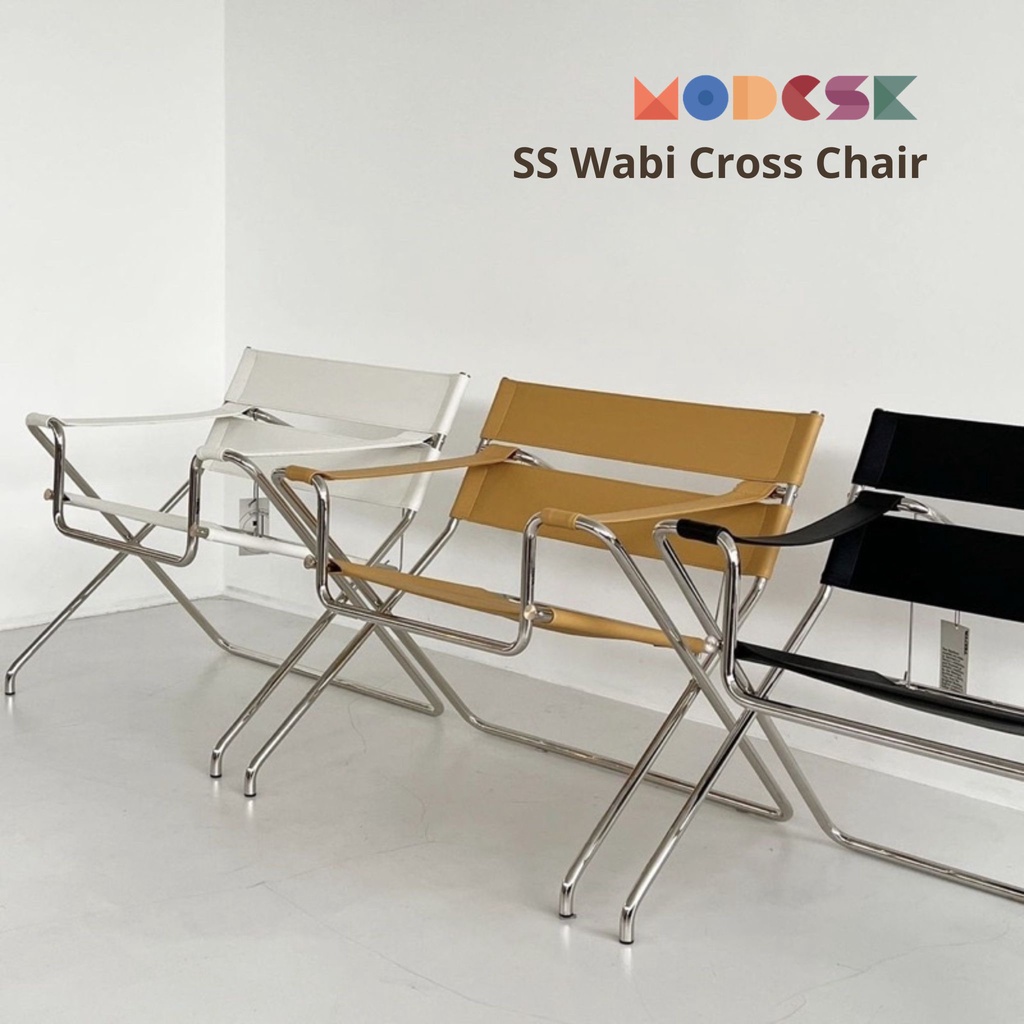 Ghế thư giản - chụp ảnh Modesk SS Wabi Cross Decor khung inox 304 thép không gỉ vải simili