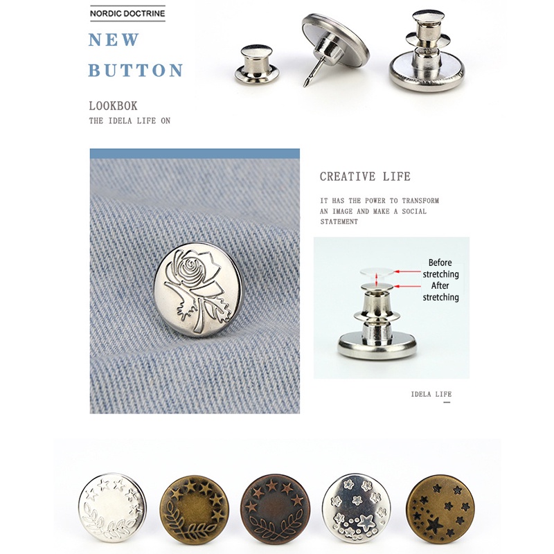 Nút cài quần jean bằng kim loại có thể tháo ra và điều chỉnh tiện lợi cho nữ
