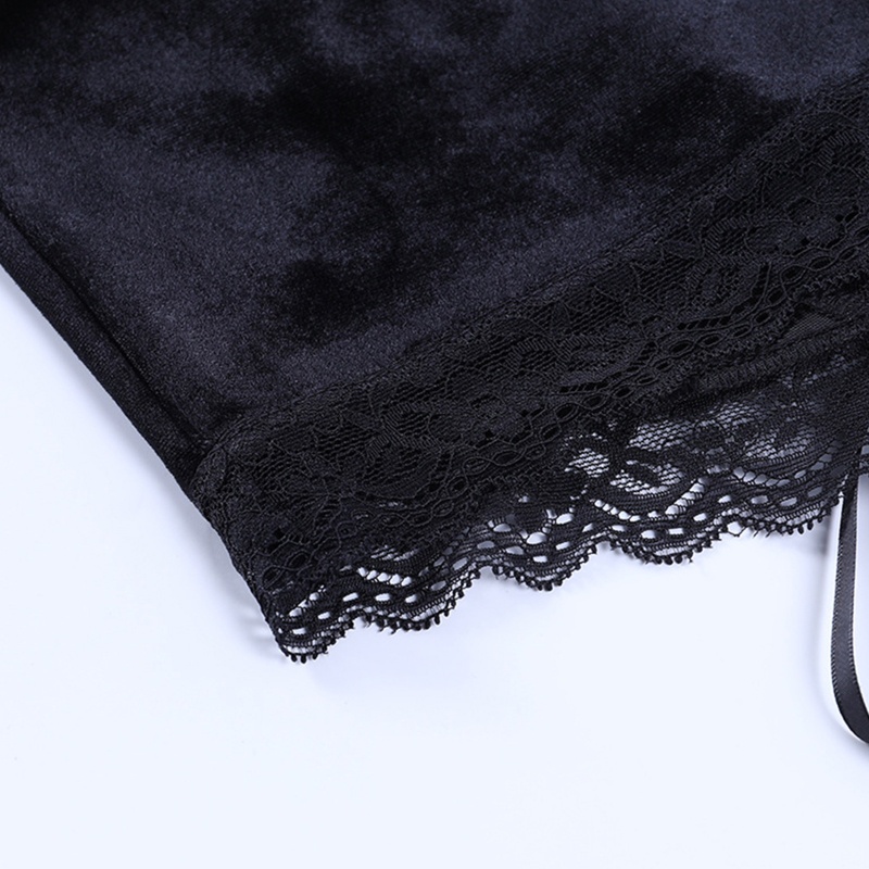 Áo croptop hai dây cổ chữ v khoét sâu bằng vải nhung viền ren phong cách gothic quyến rũ dành cho nữ
