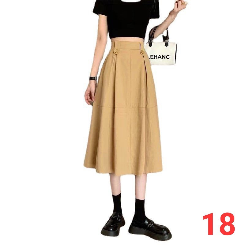 Chân váy Ulzzang dáng dài, chân váy midi form xoè xếp ly eo bản to đính nút kiểu mẫu mới nhất