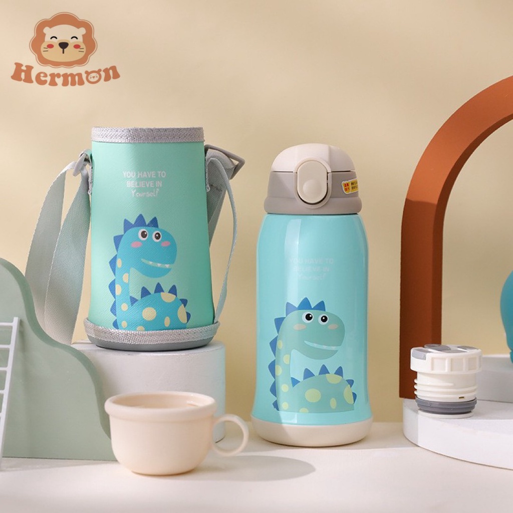 B𝐢̀𝐧𝐡 𝐧𝐮̛𝐨̛́𝐜 𝐇𝐞𝐫𝐦𝐨𝐧  𝟔𝟎𝟎𝐦𝐥 giữ nhiệt 2 nắp có ống hút cho bé đi học, nhà trẻ, mầm non và đi chơi