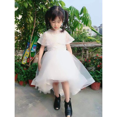 Đầm công chúa bé gái Trắng đuôi choàng vai ren thêu cao cấp 13kg - 40kg 3LAU