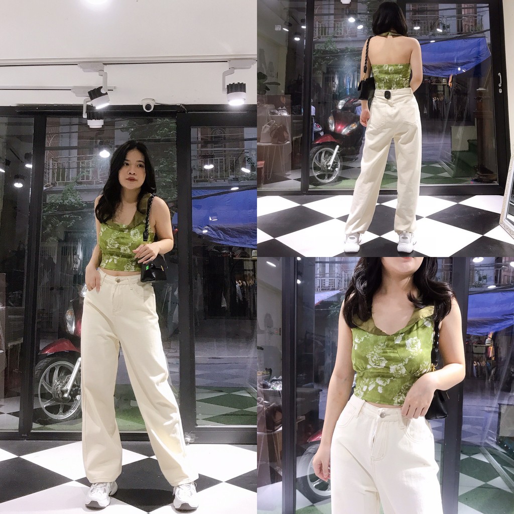 Áo kiểu nữ sát nách áo cổ yếm lụa chun lưng 1993S Boutique mã 4193