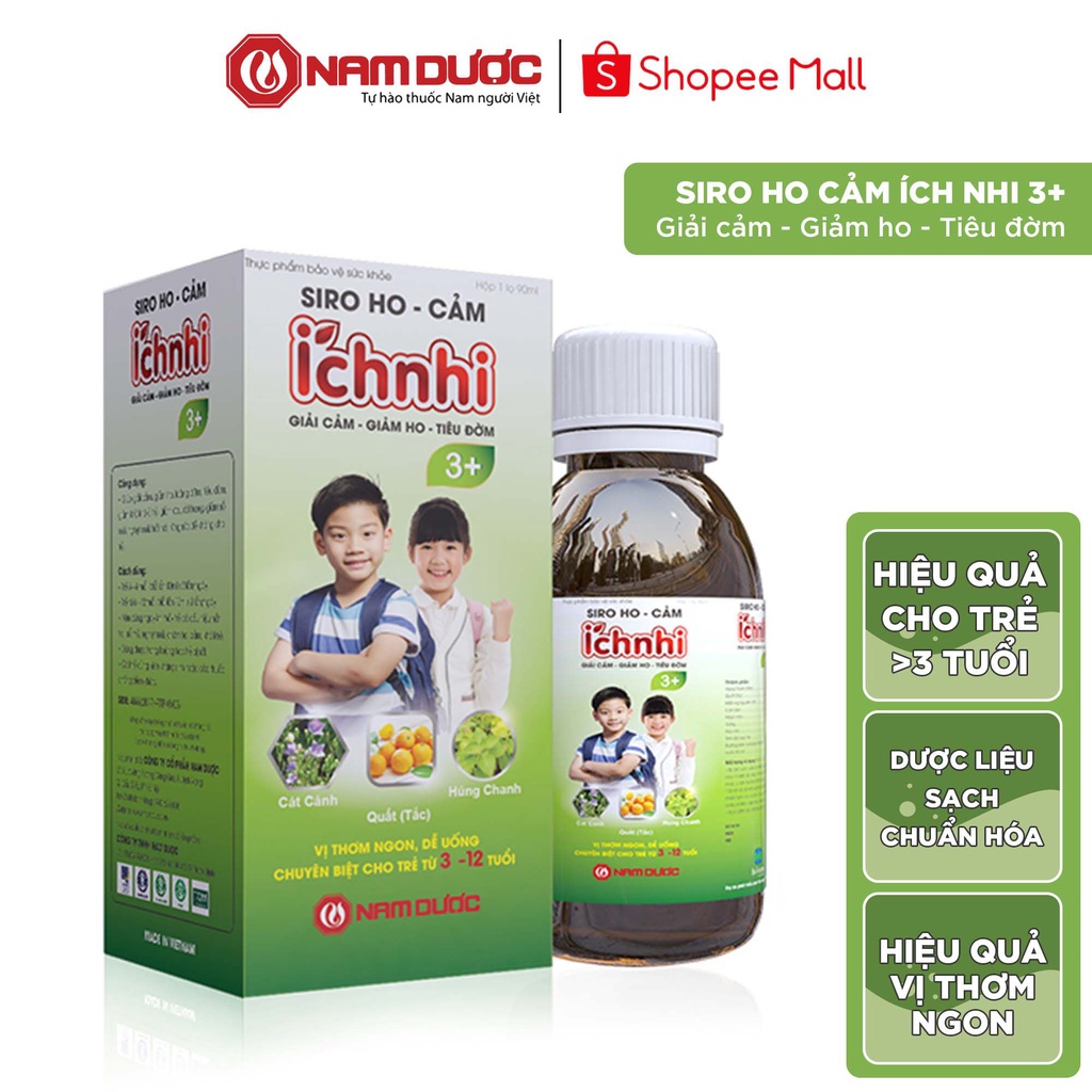 Siro ho cảm Ích Nhi 3+ chai 90ml hỗ trợ giải cảm, giảm ho, tiêu đờm