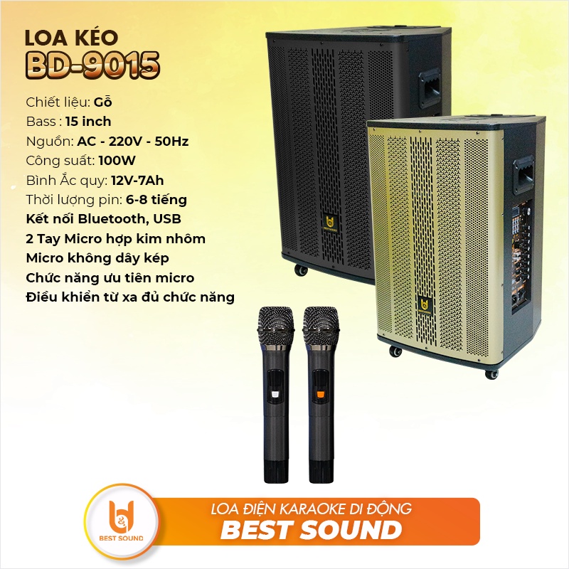 Loa Bluetooth Karaoke B Y SOUND BD-9015, Chất liệu gỗ cao cấp, Tặng micro không dây, hàng chính hãng, bảo hành 12 tháng