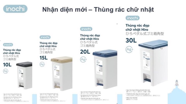 Thùng Rác Đạp Chân Hình Chữ Nhật Hiro Inochi Cao Cấp 10 lít, 15 lít, 20 lít