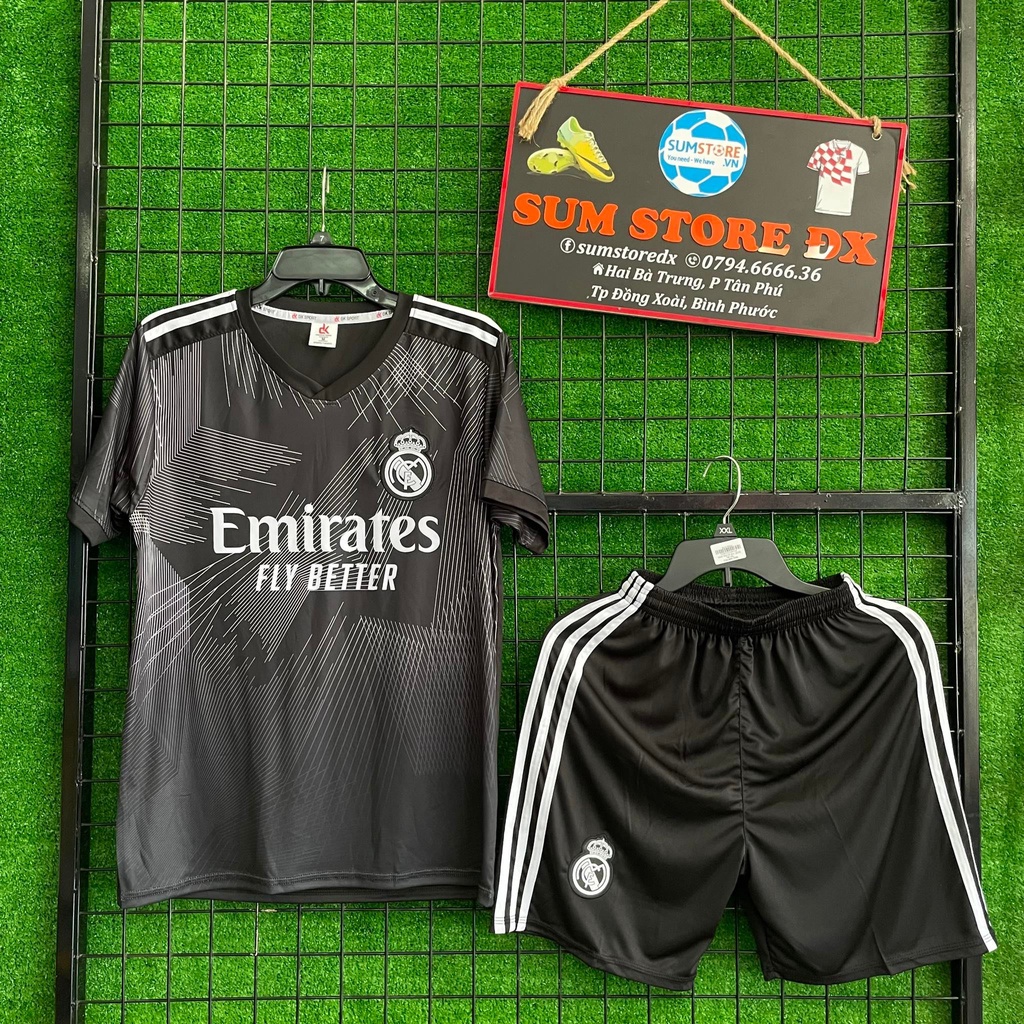 Quần Áo Bóng Đá CLB Real Madrid Đen 22-23 DK - Áo Đấu Mẫu Mới 2022 Cực Hot