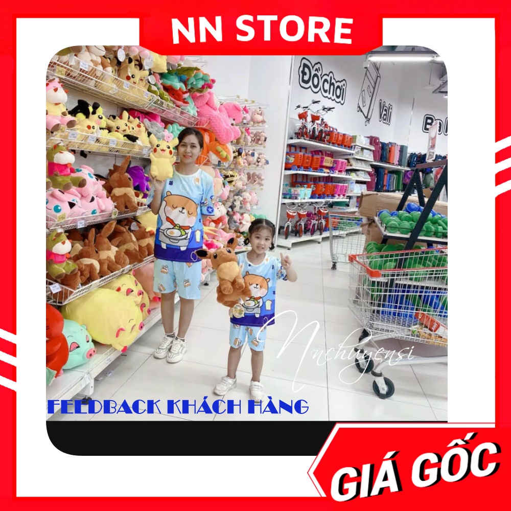 Đồ bộ thun quần LỬNG cho mẹ và bé 7kg - 70kg mặc nhà chất thun mềm mát in hình gấu hoạt hình dễ thương DBRBL FULL SIZE