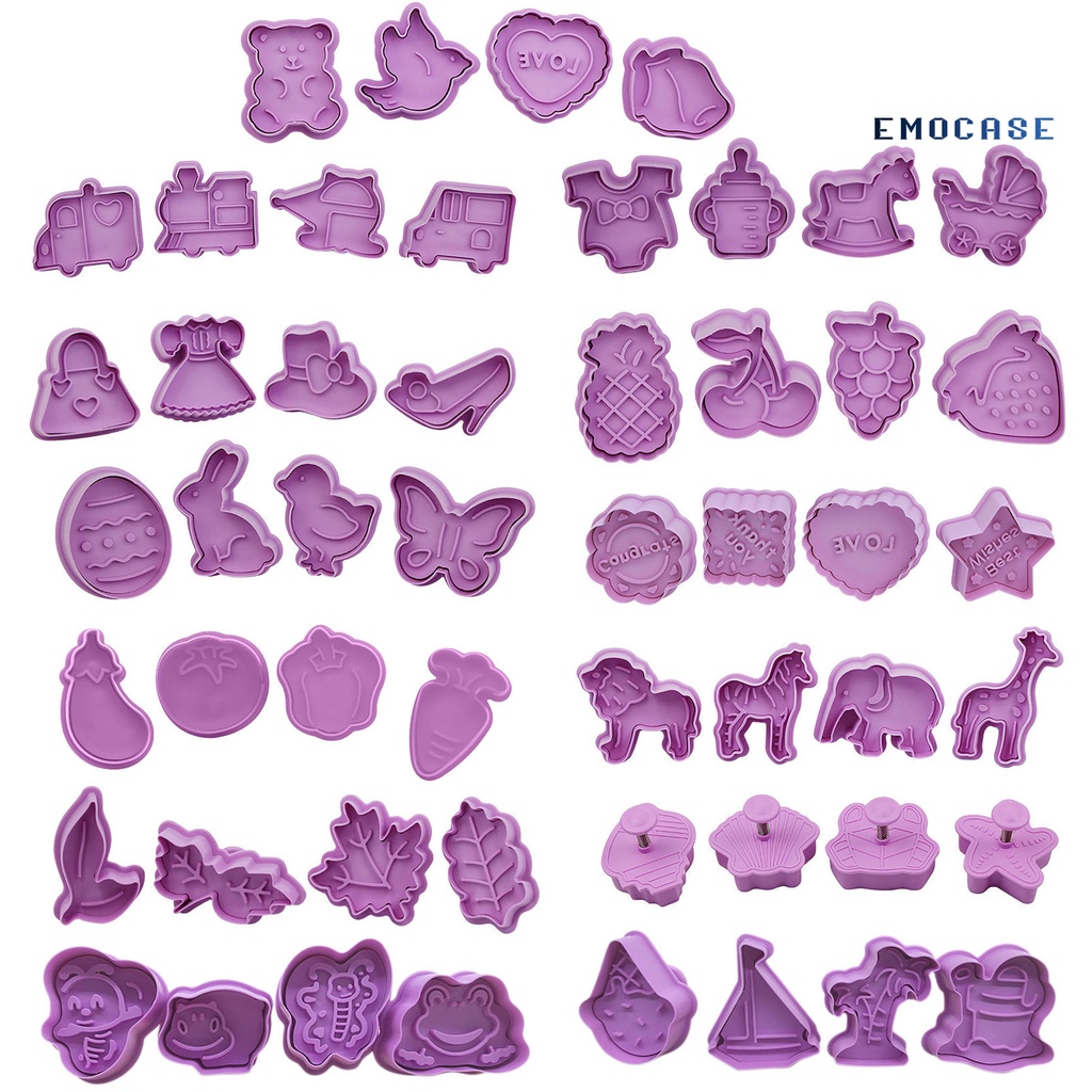 Set 4 Khuôn Nhấn Làm Bánh Quy Bằng Nhựa Không Dính Họa Tiết Hoạt Hình Cho Nhà Bếp
