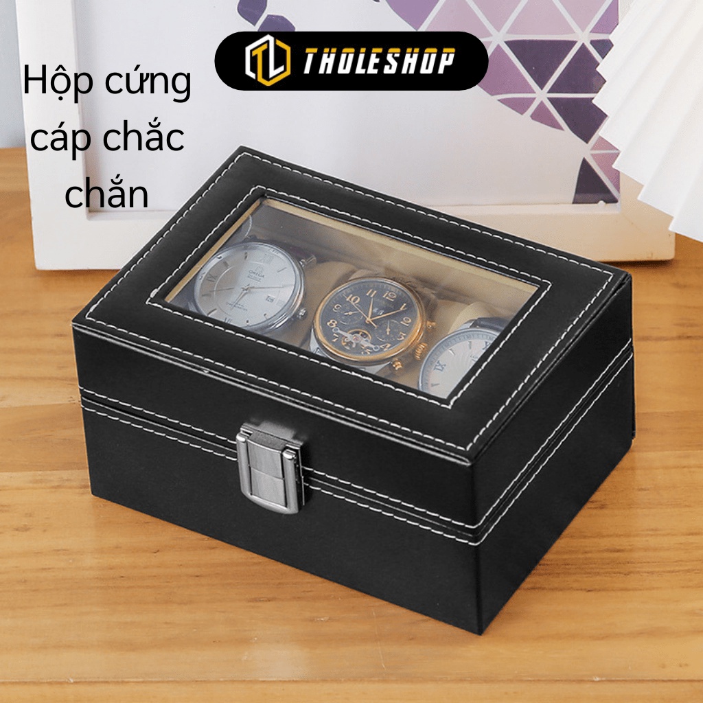 Hộp đựng đồng hồ 3 ngăn da PU có kính trong suốt - Hộp bảo quản đồng hồ cao cấp mặt kính chống ẩm cho đồng hồ