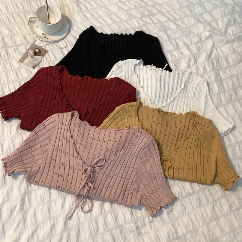 Áo len hè dây nơ vải len tăm phong cách ulzzang teen hàn quốc tôn body hot trend tiktok năng động