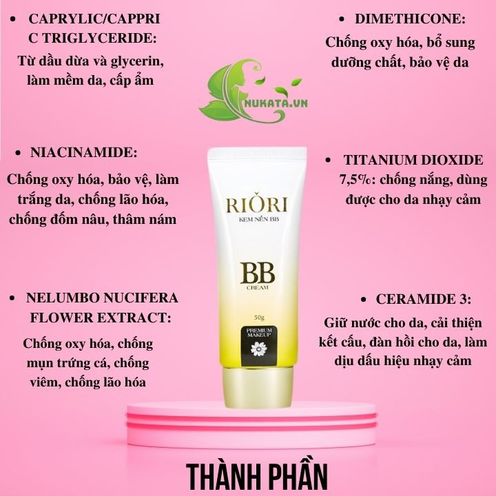 Kem nền che khuyết điểm lâu trôi kiềm dầu Riori BB Cream 50g