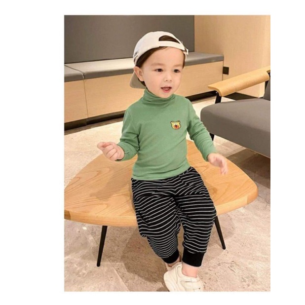 Áo thun giữ nhiệt dài tay cổ lọ 3 phân trẻ em nhiều màu hình ô tô, hình gấu cho bé trai