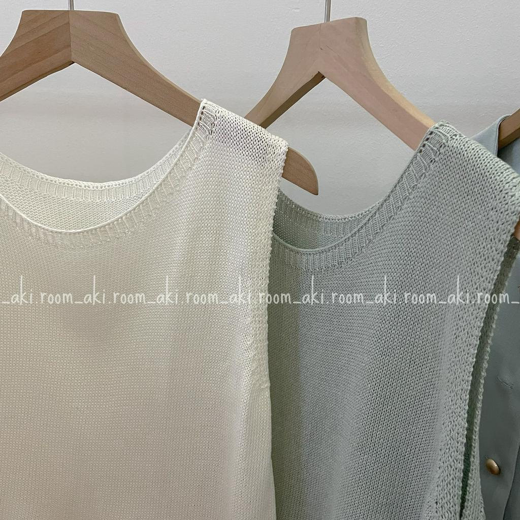 Áo tank top len mỏng không co giãn cổ tròn cuộn viền