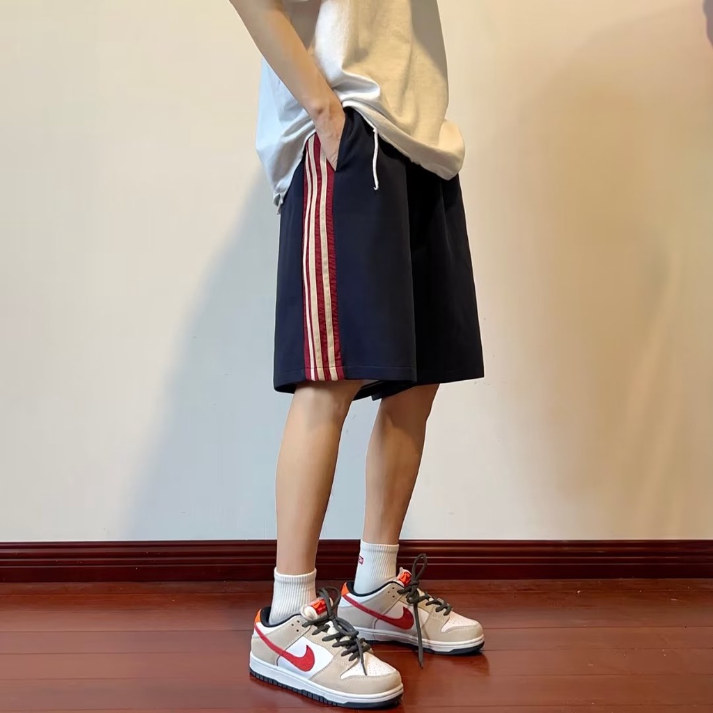 Quần Short Dáng Suông Rộng Viền Sọc Bên Hông Lưng Thun Co Giãn Thoải Mái Có size Lớn M-2XL Dành Cho Nam Giới