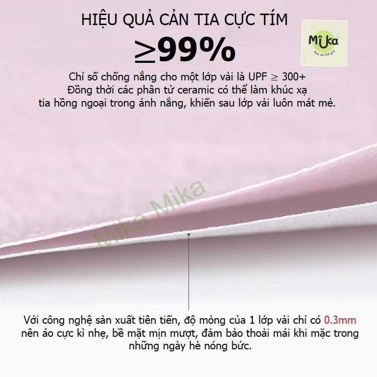 Áo chống nắng làm mát công nghệ ceramic chỉ số UPF 300+ vành mũ rộng liền khẩu trang cản 99% UV