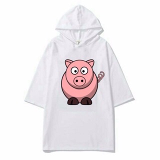 Áo hoodie tay lỡ heo hồng