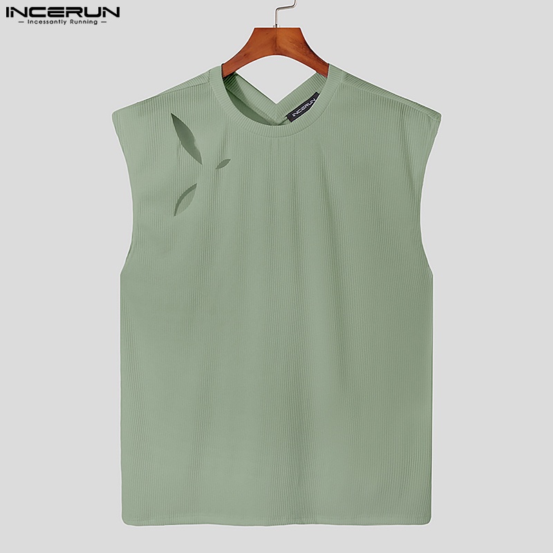 Áo thun ba lỗ INCERUN màu trơn họa tiết kẻ sọc thời trang Hàn Quốc cho nam