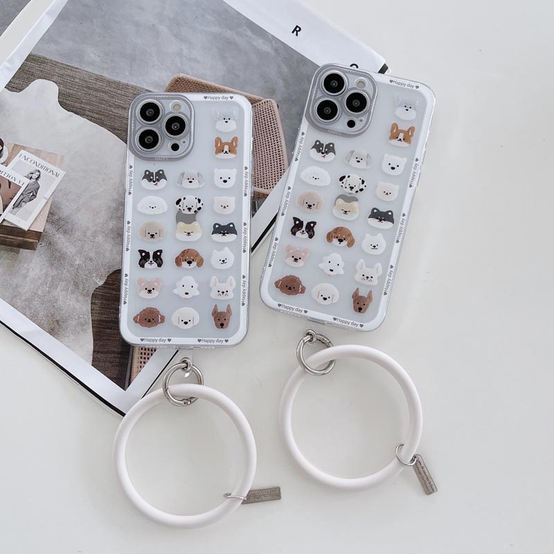 Ốp Điện Thoại TPU Silicon Mềm Chống Sốc Chống Bụi Họa Tiết Chú Cún Kèm Vòng Đeo Tay Cho IPhone 13 11 12 Pro Max 7 8 Plus X XR XSMAX