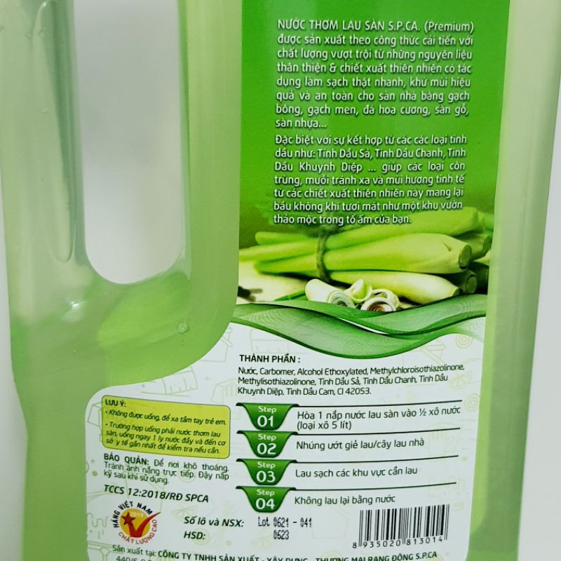 Lau Sàn SPCA 1 Lít Floor Cleaner Xả Chanh/Oải Hương/Hoa Nắng/Bạc Hà &amp;Quế Khử Khuẩn Khử Mùi Thơm Mát