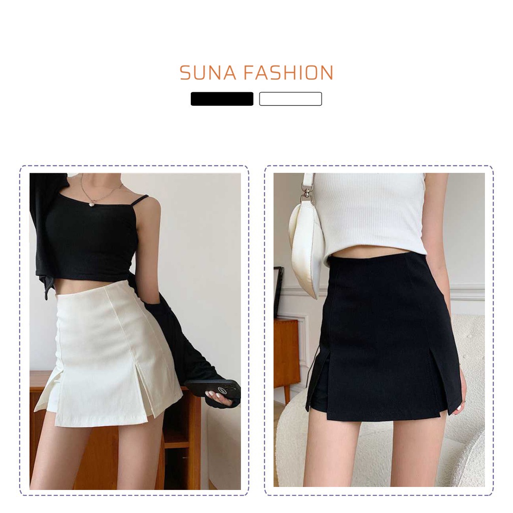 Chân váy chữ A xẻ tà hai bên cạp cao ôm dáng quần may trong dày dặn SUNA FASHION
