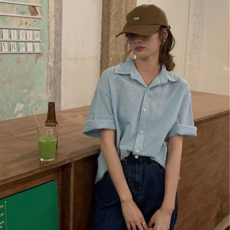ÁO SƠ MI KẺ SỌC CỘC TAY CỔ ĐỨC - ÁO SƠ MI NỮ KẺ