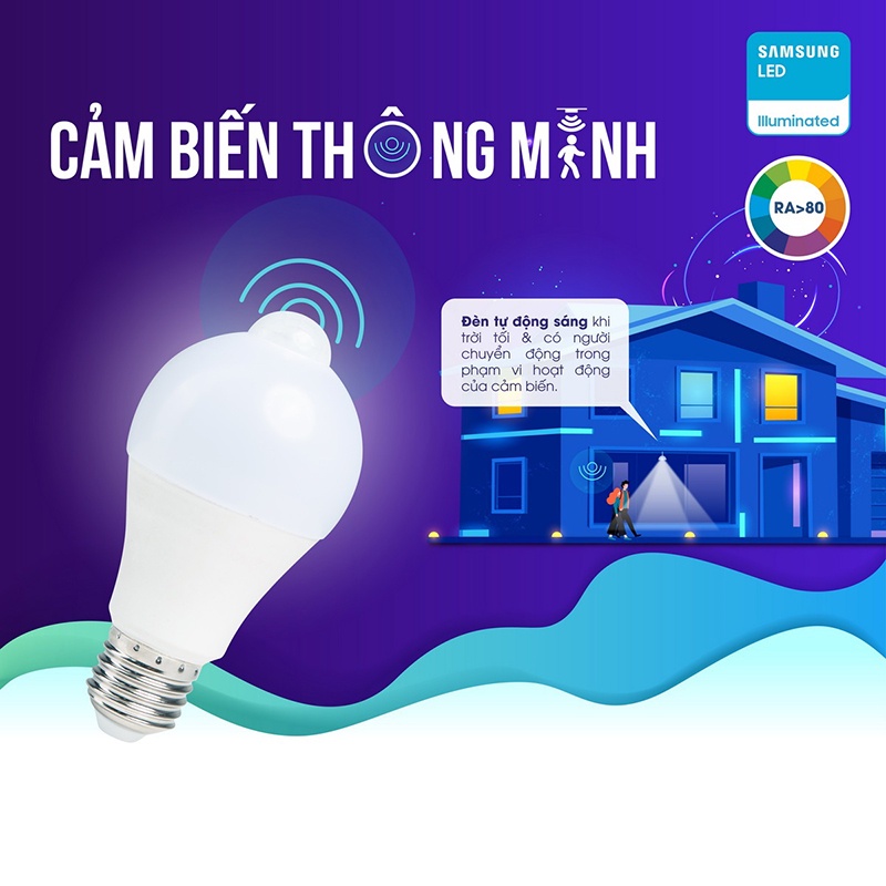 Bóng LED Rạng Đông cảm biến ánh sáng và chuyển động thông minh 9W PIR