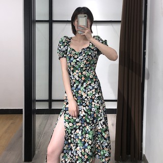 Zara Morocco full tag - Đầm Zara hoa xanh nhí xẻ đùi tôn dáng đẹp chân dài DH1XDG5N9
