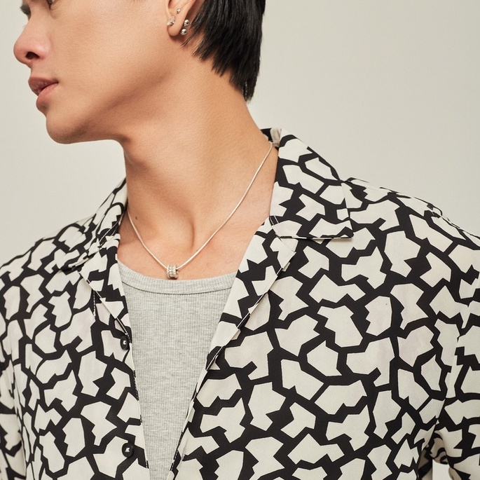 Áo sơ mi ngắn tay nam mềm mịn Highway (Menswear) Puzzle Trắng