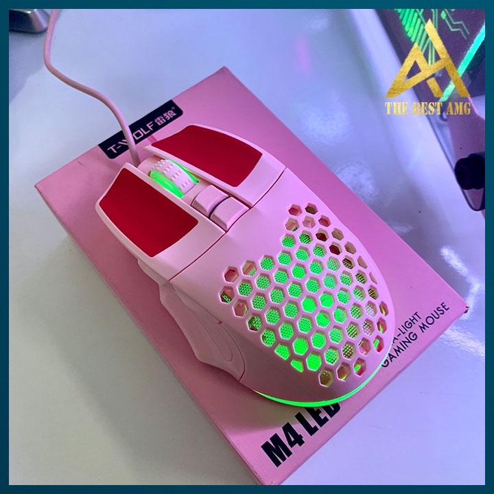 Chuột Máy Tính Có Dây Led Rgb T-WOLF M4 Màu Hồng Siêu Đẹp - Chuột Gaming Vi Tính Laptop Chơi Game
