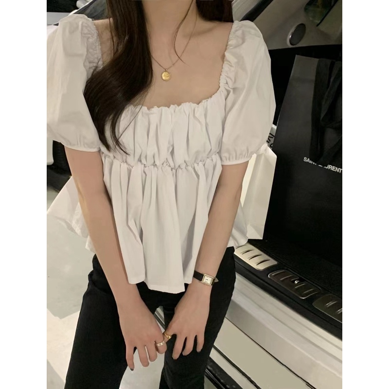 Hàng Mới Về Áo Nữ Cổ Vuông Tay Ngắn Phong Cách Hàn Quốc Baju Wanita Lengan Panjang Hàng Mới