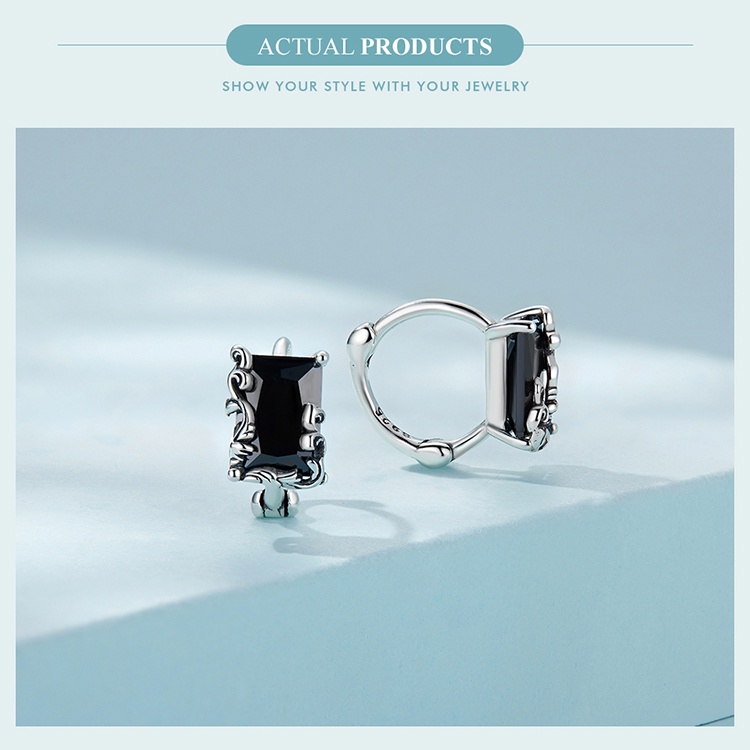 Bông tai BAMOER SCE1497 bạc 925 đính đá zircon màu đen thời trang cho nam và nữ