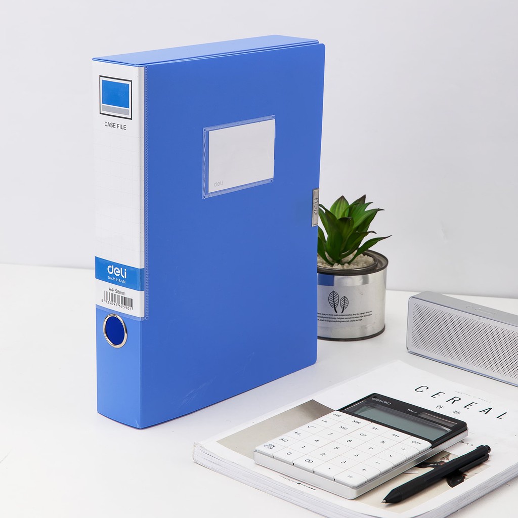 File hộp Deli - 5cm/7cm/10cm/15cm - chất liệu PP tốt - Xanh dương - 1 chiếc - W31115 / W31116 / W38117/W38118